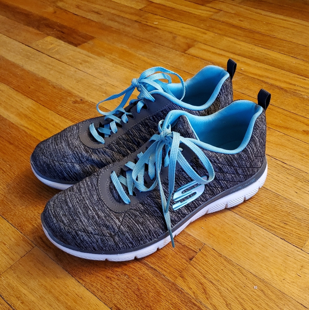 Grey and blue skechers